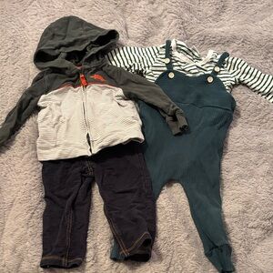 Striped Baby Outfit Set with Hoodie and Overalls